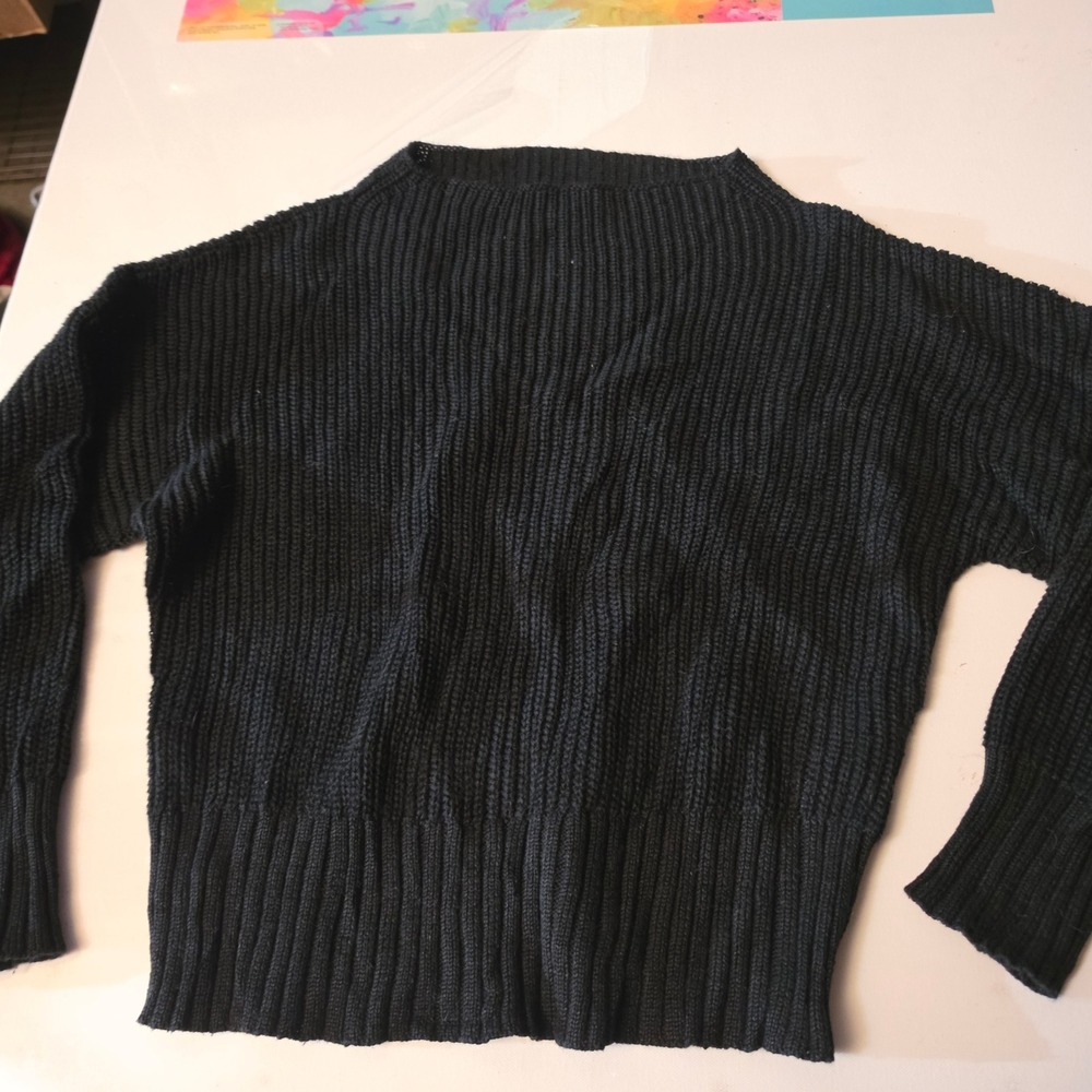 J.Crew Womens XS Black Ribbed Linen Cotton Blend Boat Neck Pullover Sweater